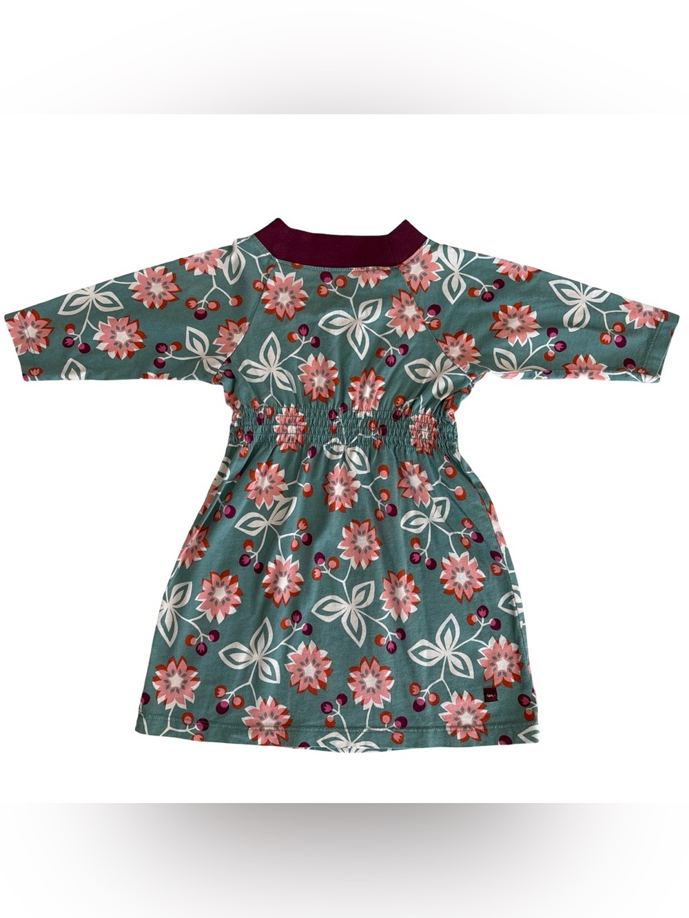 Tea Collection Green Burgundy Orange Floral Cotton Fall Dress 2T